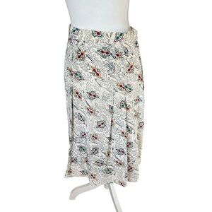 VTG Baldanza studio 90s silk midi skirt ivory red green women 10 29” pleated